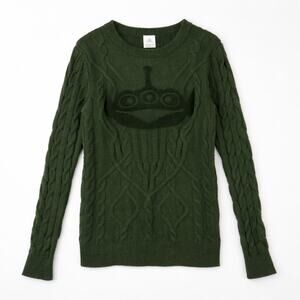 Disney Pixar Toy Story Alien Sweater Cable Knit Dark Green Crewneck Sweater XS